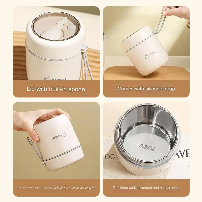 Large Capacity Porridge Soup Breakfast Cup Food Jar Flask Thermal Insulated Stainless Steel Lunch Box for Kids with Spoon