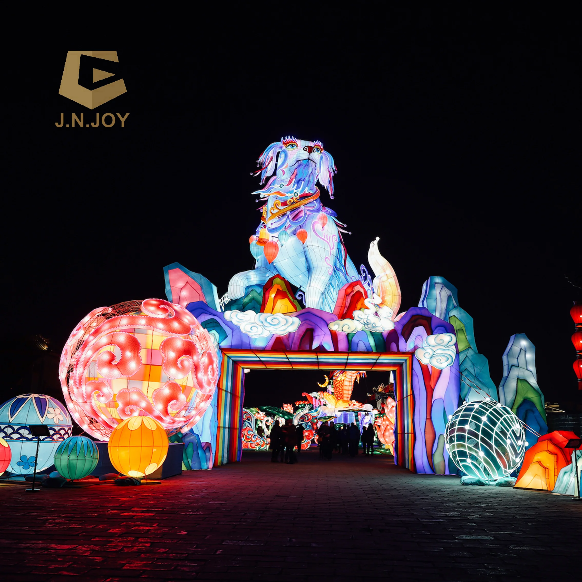 JN-ZM24FL Customized Night Tour Christmas Reindeer Event Lighting Decoration Large Lantern Animals Chinese Lanterns With Lights