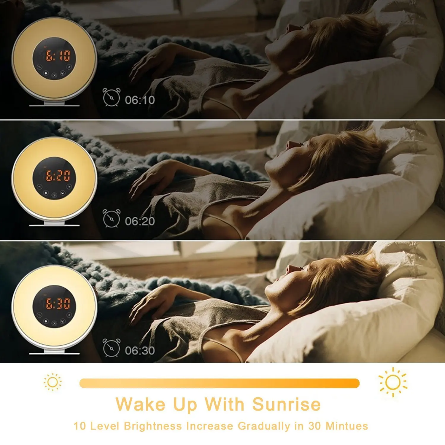 7 Color LED Light Night Light Bedside Table Lamp Sunrise Natural Sound Alarm clock With FM Radio Wake Up  Light