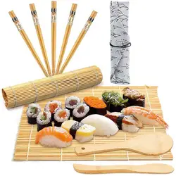 Customized LOGO Good Sale Natural Wooden Sushi Machine Bamboo Sushi Making Kit With Sushi Boxes