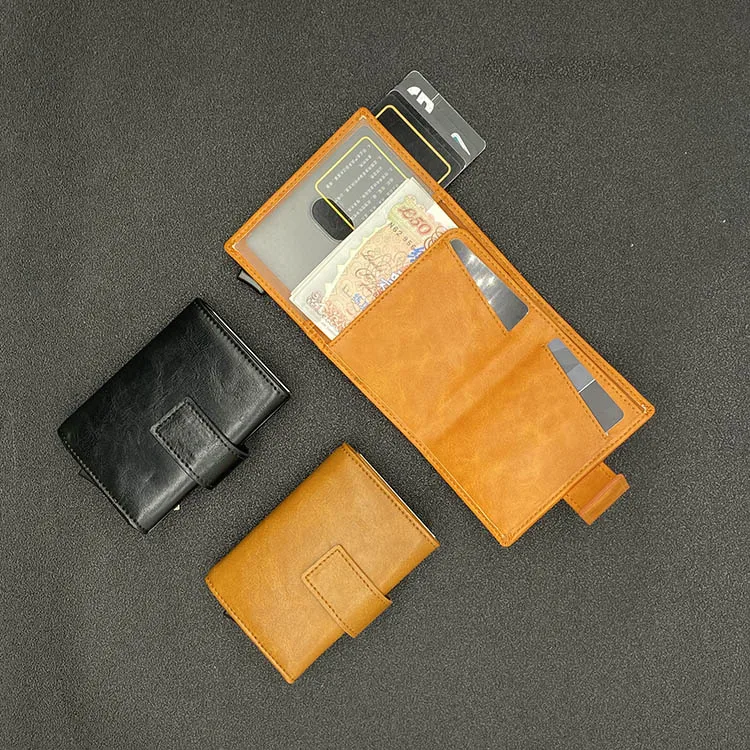 Best sellers Credit Card Holder RFID Blocking Slim Wallet PU Leather Vintage Aluminum rfid card holder wallet