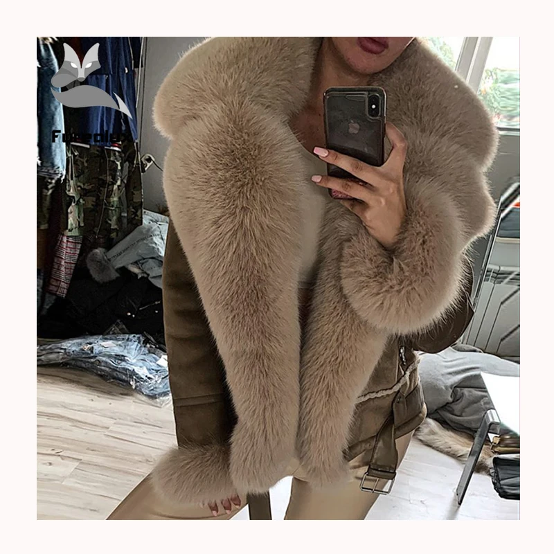 2021 Hot Sales Luxury Real Fox Fur Coat  Women Warm Plus Size Genuine Leather Jacket