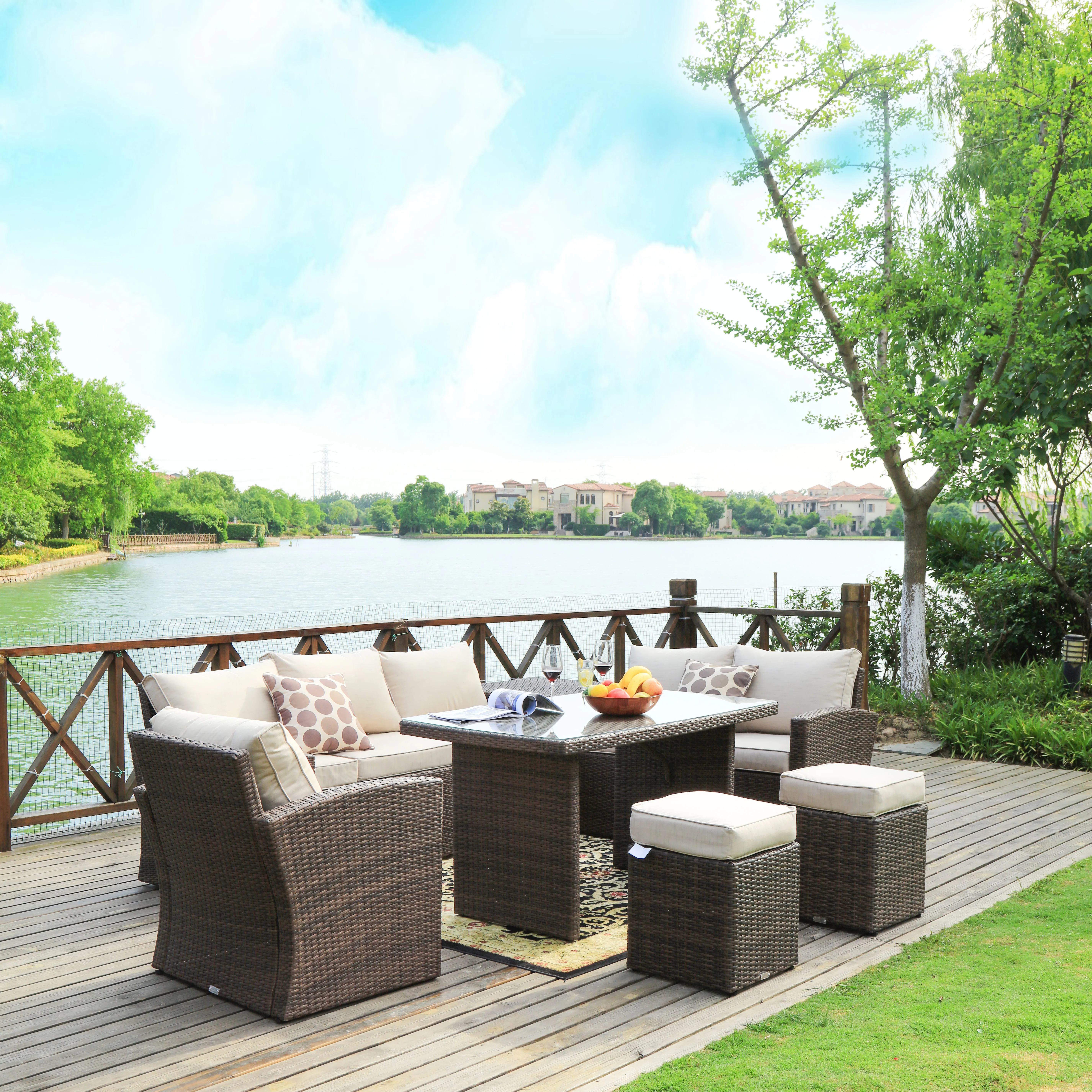 US/UK Warehouse Quick Delivery Modern Sectional patio PE rattan furniture 5 pcs wicker sofa sets