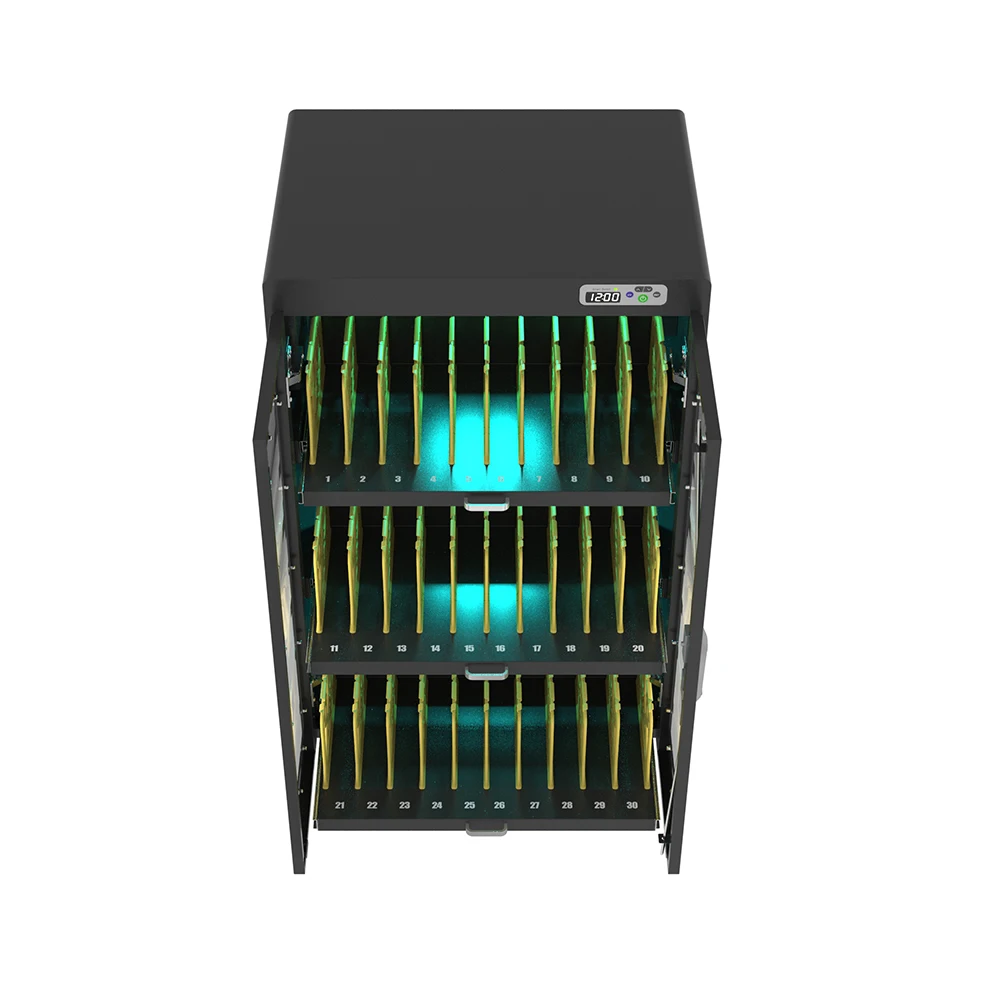 Educational equipment 30 unit uv sterilizer laptop tablet ipad charging storage cart