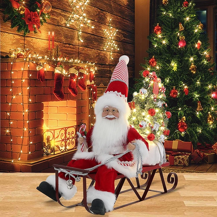 LED Lights Sitting On Sled Santa Claus Figurines Doll With Gift Bags Holiday & Party Supplies Red Santa Claus Sleigh