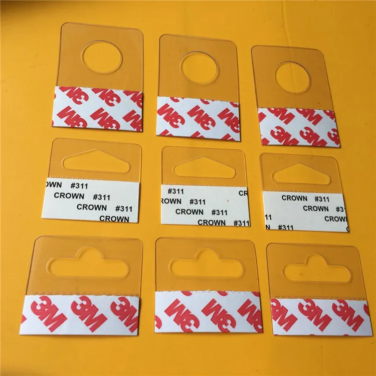 Clear Plastic Hang Tab PET Adhesive Euro Hook Slot Stickers for Store Retail Cardboard Stand Display Hook