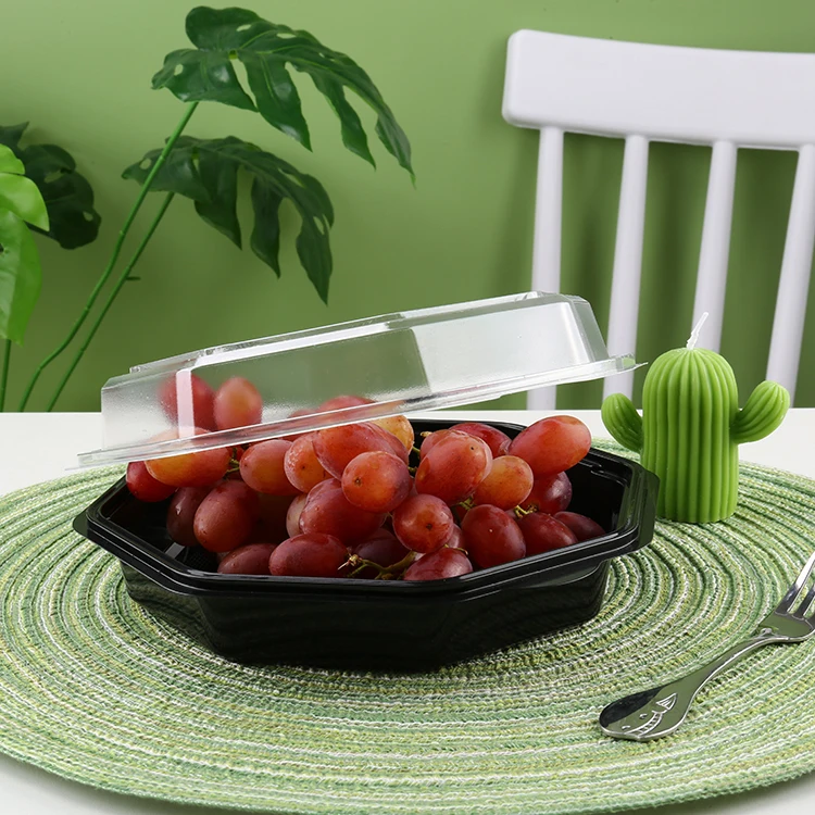Высококачественный Экологически чистый черный прямоугольный пластиковый контейнер для пищевых продуктов для салатов