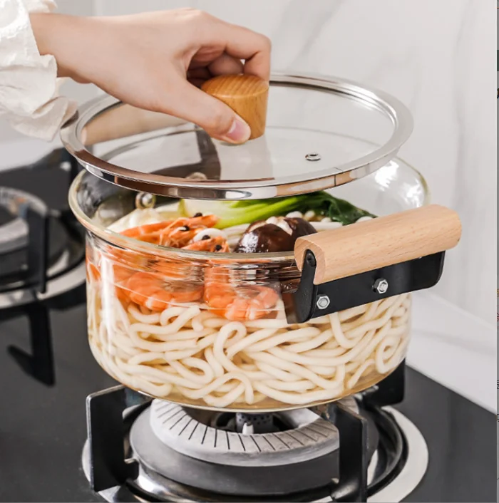 Hot sale high borosilicate soup pot clear glass pan  heat resistant  can be used for domestic