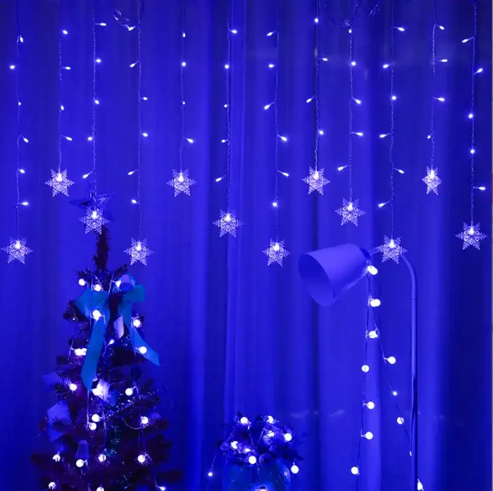 Snowflake Led Icicle String Fairy Lights Twinkle Snowflake Window Wall Christmas Garden Decoration Led Curtain Lights