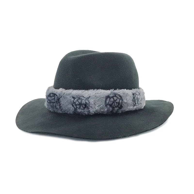 Зимняя модная шерстяная фетровая шляпа, женское украшение с принтом из искусственного меха