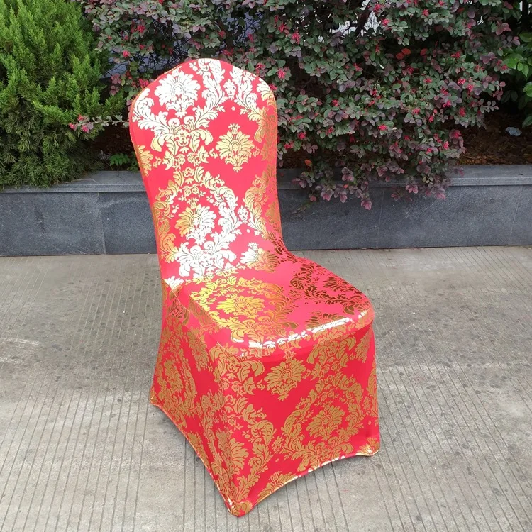 High Quality Fashion Elegant All Inclusive Full Stretch Hot Stamping Print Chair Cover For Hotel Banquet Event Wedding Party