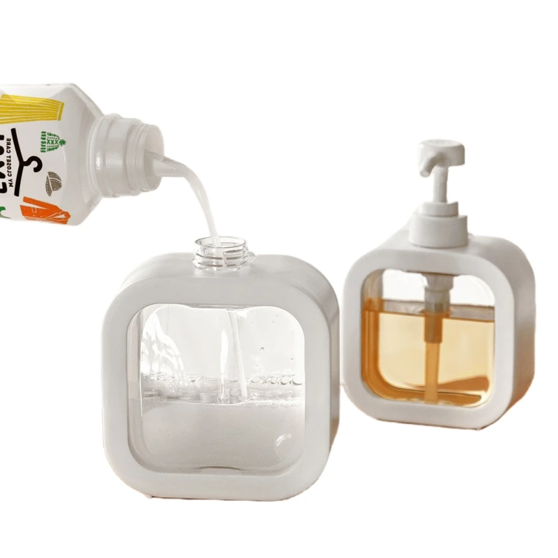 Square Clear 300ml 500ml Press Cosmetic Containers Dish Soap Dispenser PET Plastic Shampoo Lotion Hand Sanitizer Pump Bottle