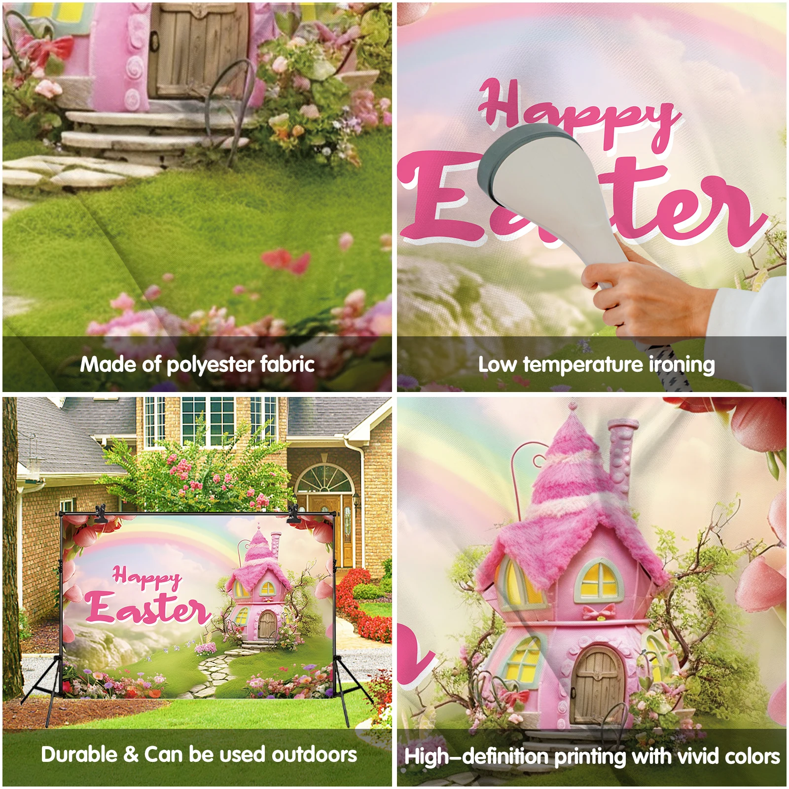 Happy Easter Photography Backdrop Bunny Rabbit Colorful Eggs Background Party Decor Photo Studio Props 59x39in
