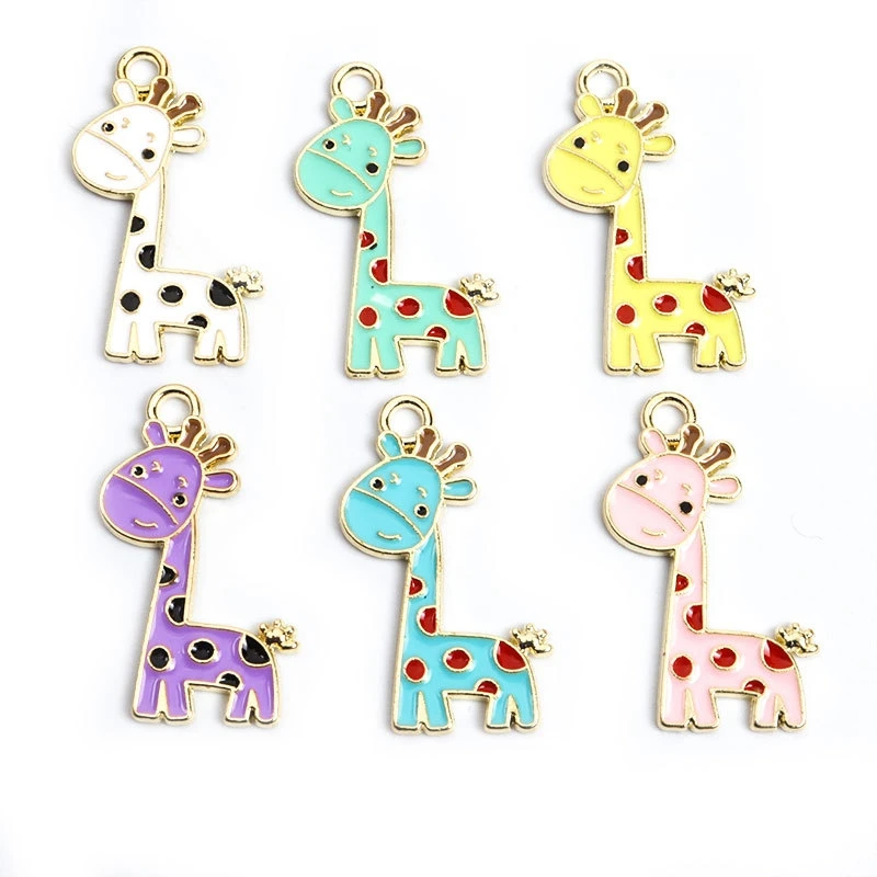 Enamel African Safari Cartoon Animal Charm Giraffe Charms for Jewelry Making Bracelet DIY Craft