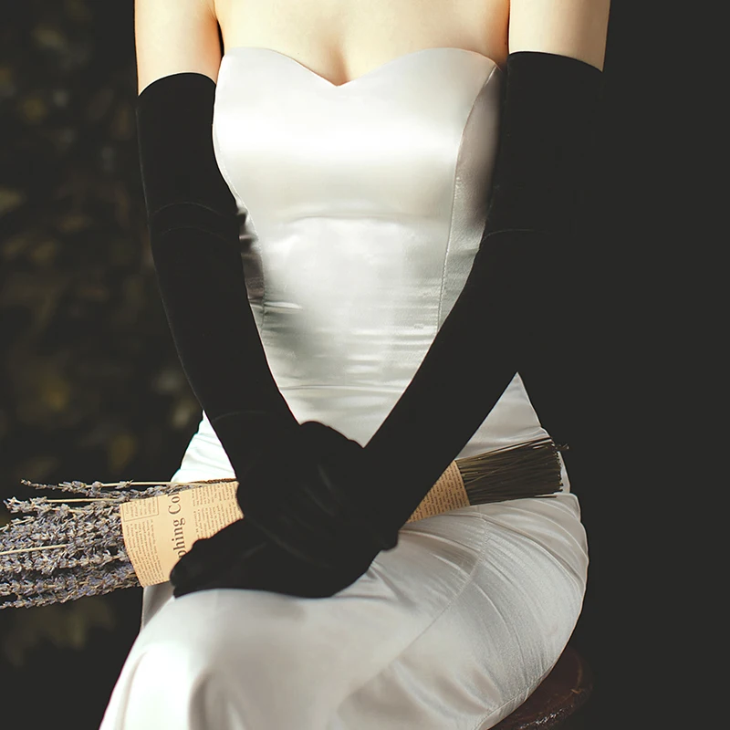 Модные длинные бархатные Свадебные перчатки G201V16, перчатки для невесты, перчатки для вечеринки