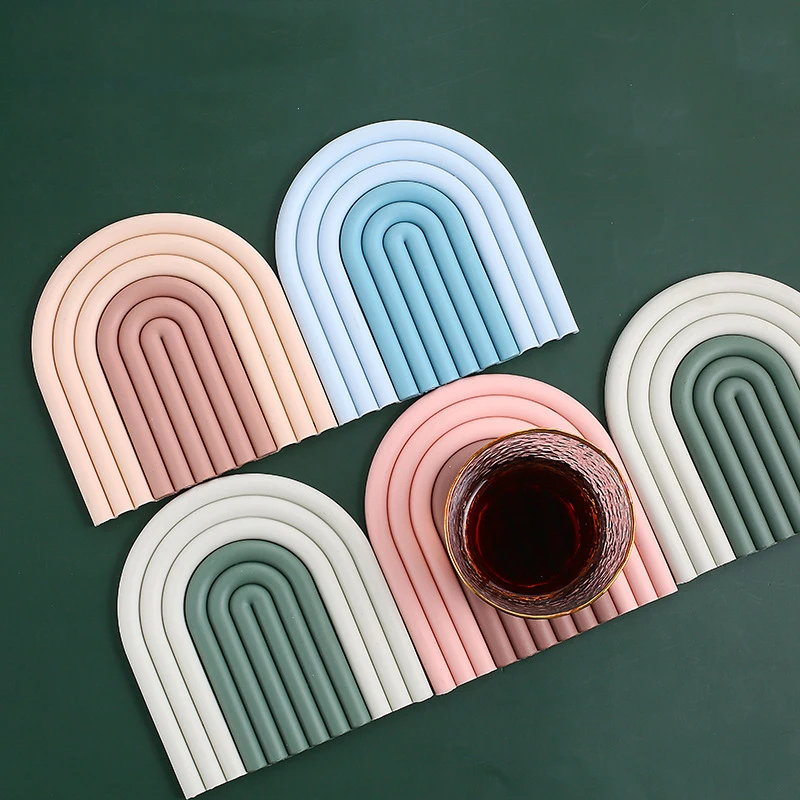 New Arch U Shape Rainbow Kitchen Heat Resistant Insulation Cup Holder Mat Silicone Table Coaster