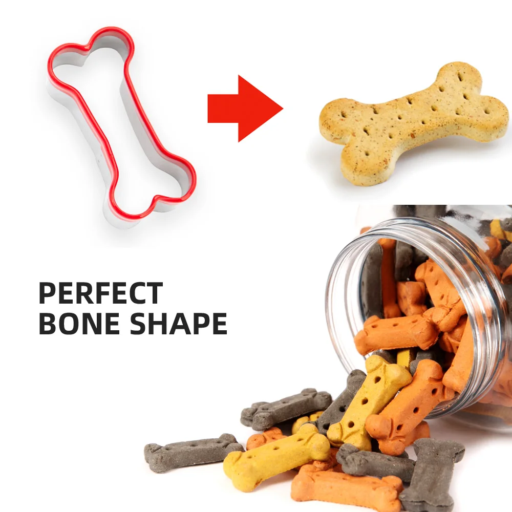 3pcs 3 Piece Dog Bone Biscuit Cookie Cutters Set with Red Environmental PVC for Baking