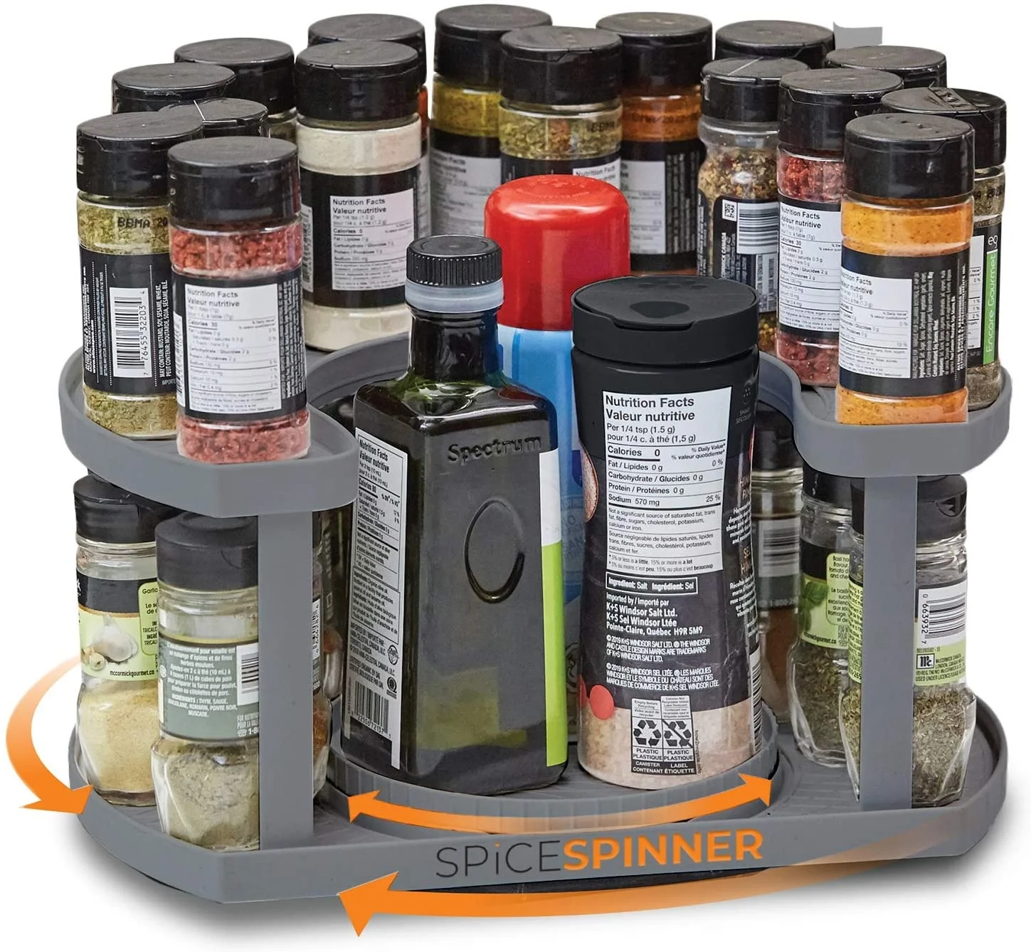 Two-Tiered Spice Organizer Holder That Saves Space Keeps Everything Neat Organized Within Reach With Dual Spin Turntables