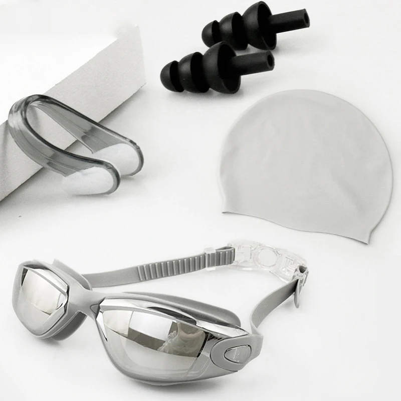 Swimming Suit Set Diving Anti-Fog Goggles Swim Cap Nose Clip Ear Plugs Case Pool Waterproof Swim Glasses For Youth Kids