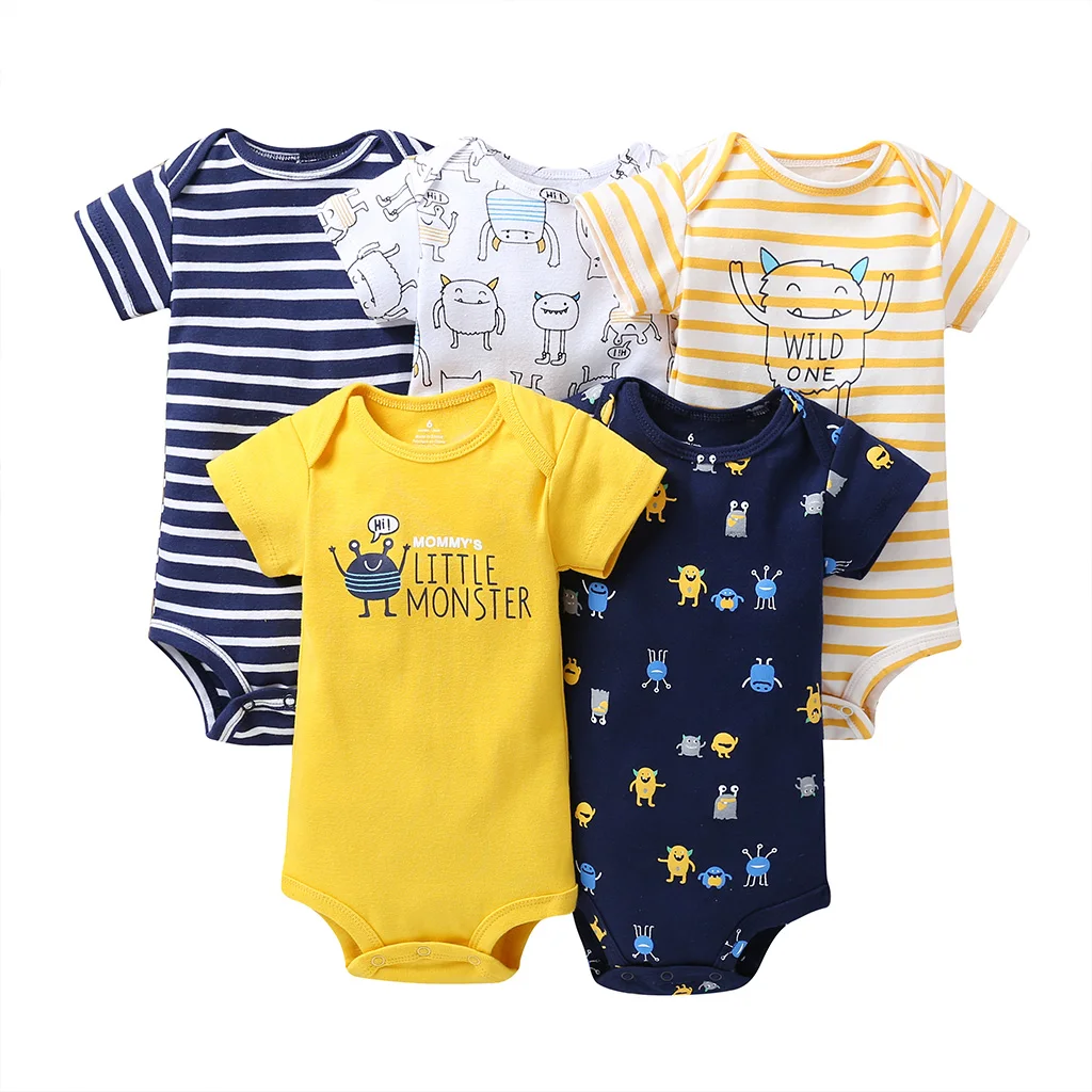 High Quality Short Sleeve 5 Pieces Baby Bodysuit Set Baby Clothes Cotton Jumpsuit Boys Boutique Clothing