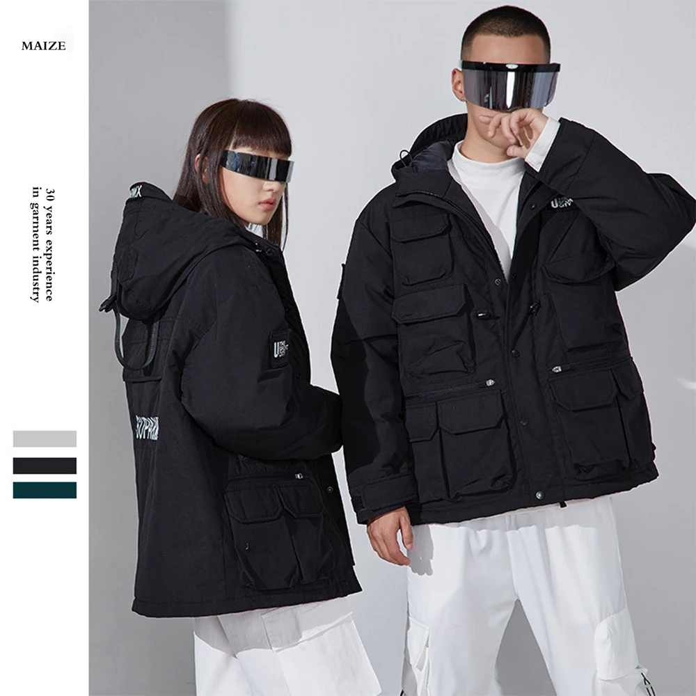 Unisex Windbreak Jacket Hooded Cotton Coat Jacket Winter Coats Mens Coats Black and Green 100% Polyester Shell for Winter Stand