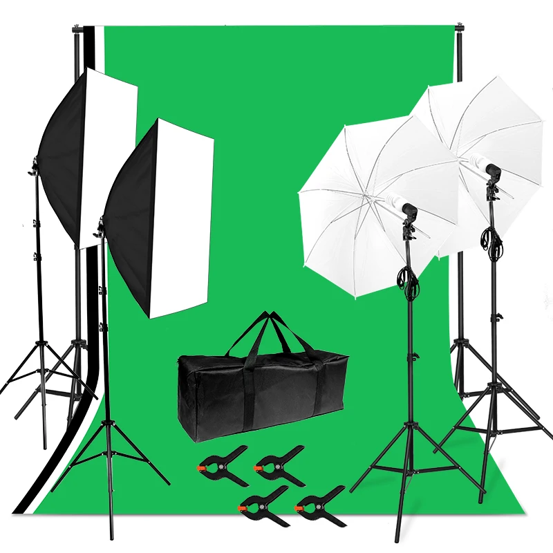 Photography Video Studio Lighting Kit 8.5 x 10 ft Background Support Backdrop Umbrellas Softbox Continuous blub for shooting