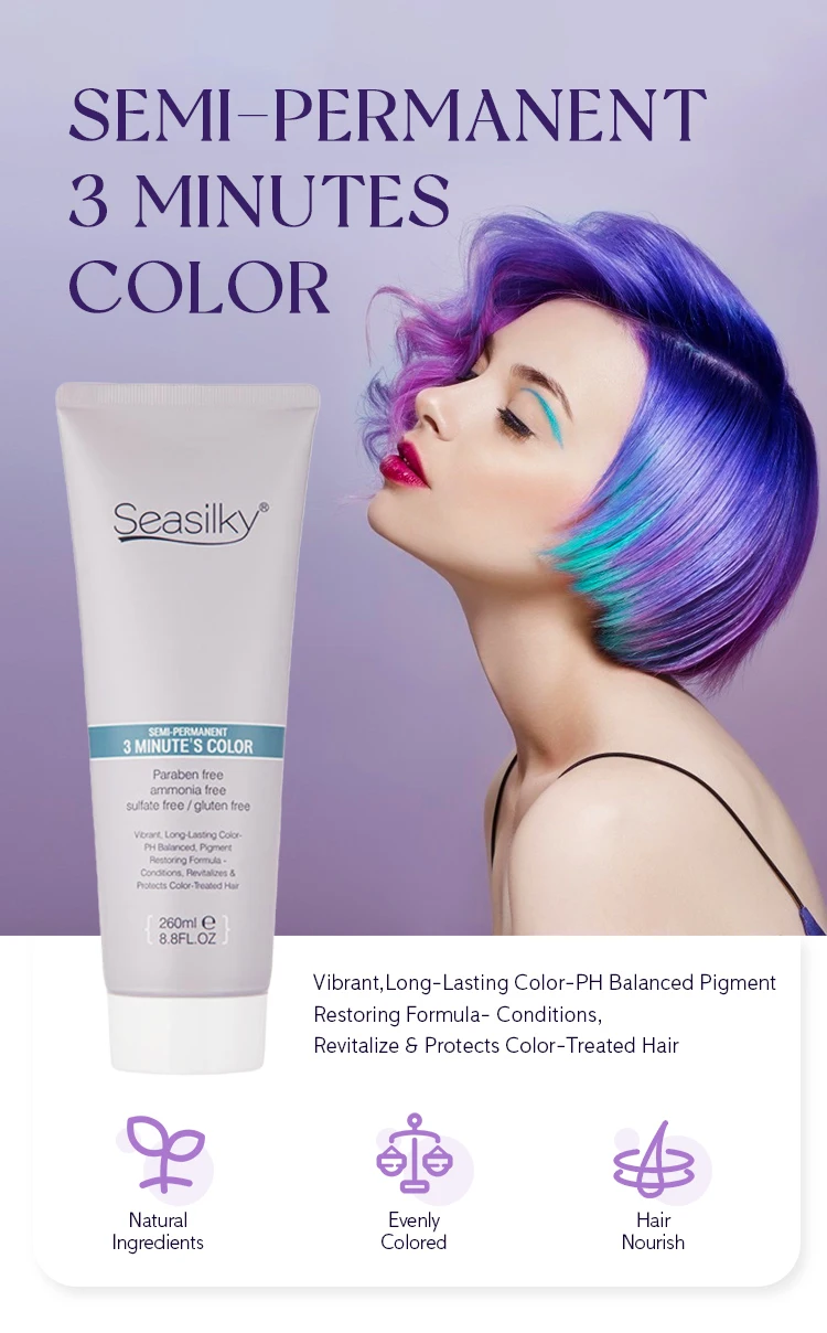 Premium Quality Ammonia-Free Semi-Permanent Hair Color Cream 3 minutes rapid dyeing 260ML