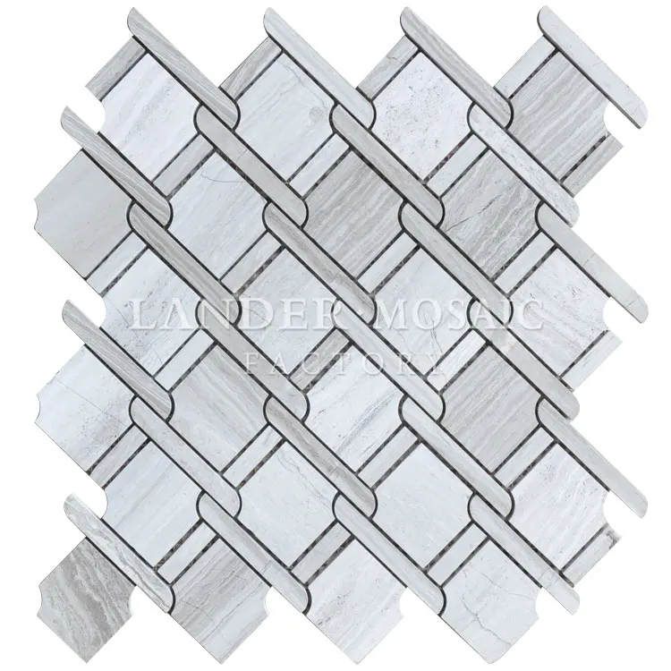 Серая деревянная нестандартная мраморная мозаика в современном