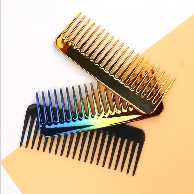 Hair Styling Wide Tooth Comb Electroplating Gold Plastic Anti-static Men Hairstyle Detangling Comb Oil Head Comb For Barber Shop