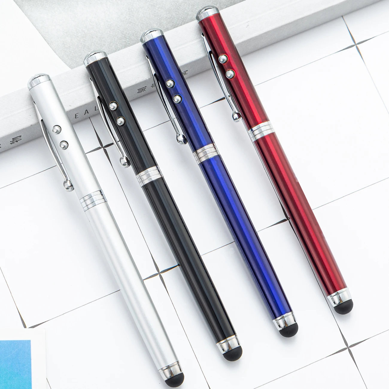 Factory wholesale touch metal led light ballpoint pen multifunctional printable logo ballpoint pens