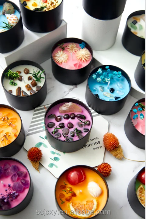 Custom Logo Best Gift Scent Oil Low Moq Guest Sand Wax Black Glass Three Wick 7 Chakra Healing Scented Candle