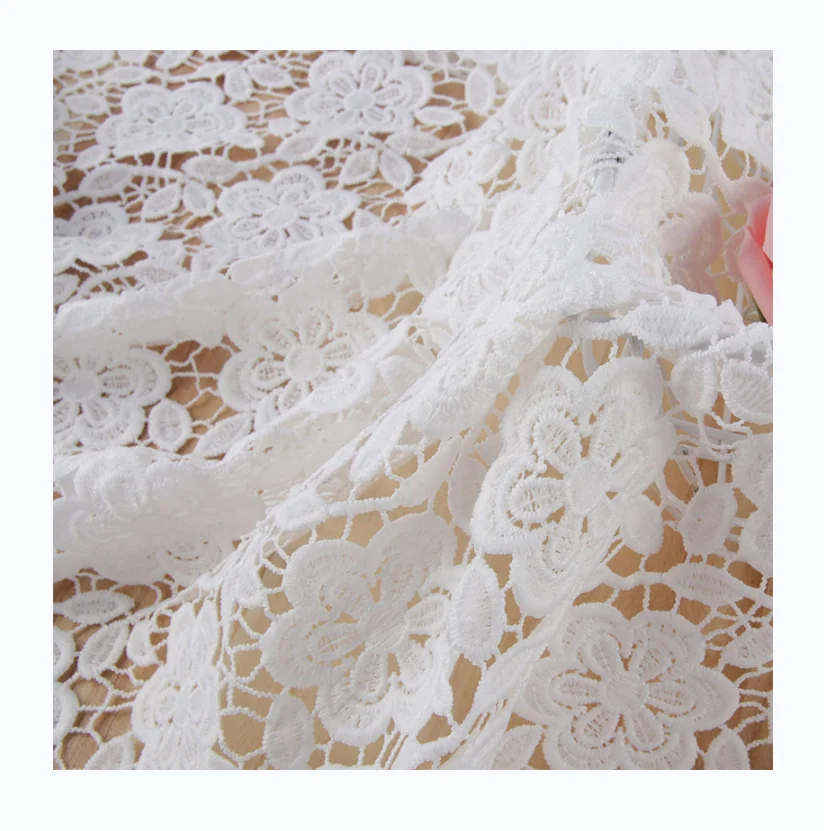 Lace fabric milk silk full width water-soluble embroidery lace flower hollow for dress