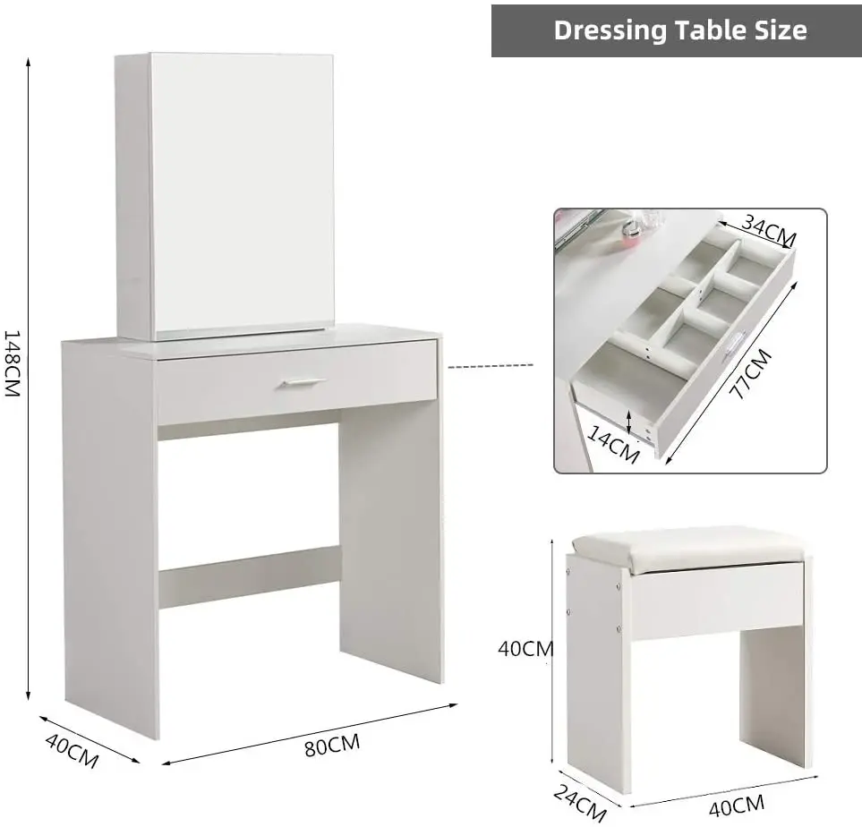 Clipop White Stool Set Coiffeur Coifeuse Close Up Makeup Dresser Vanity Clear Style Classical Wooden Dressing Table