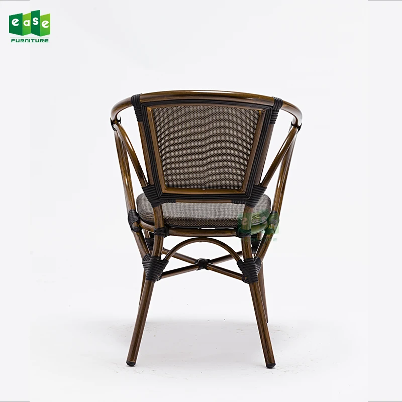 (E7078) Штабелируемые уличные сетчатые тканевые черные металлические стулья для бистро мебель для кафе