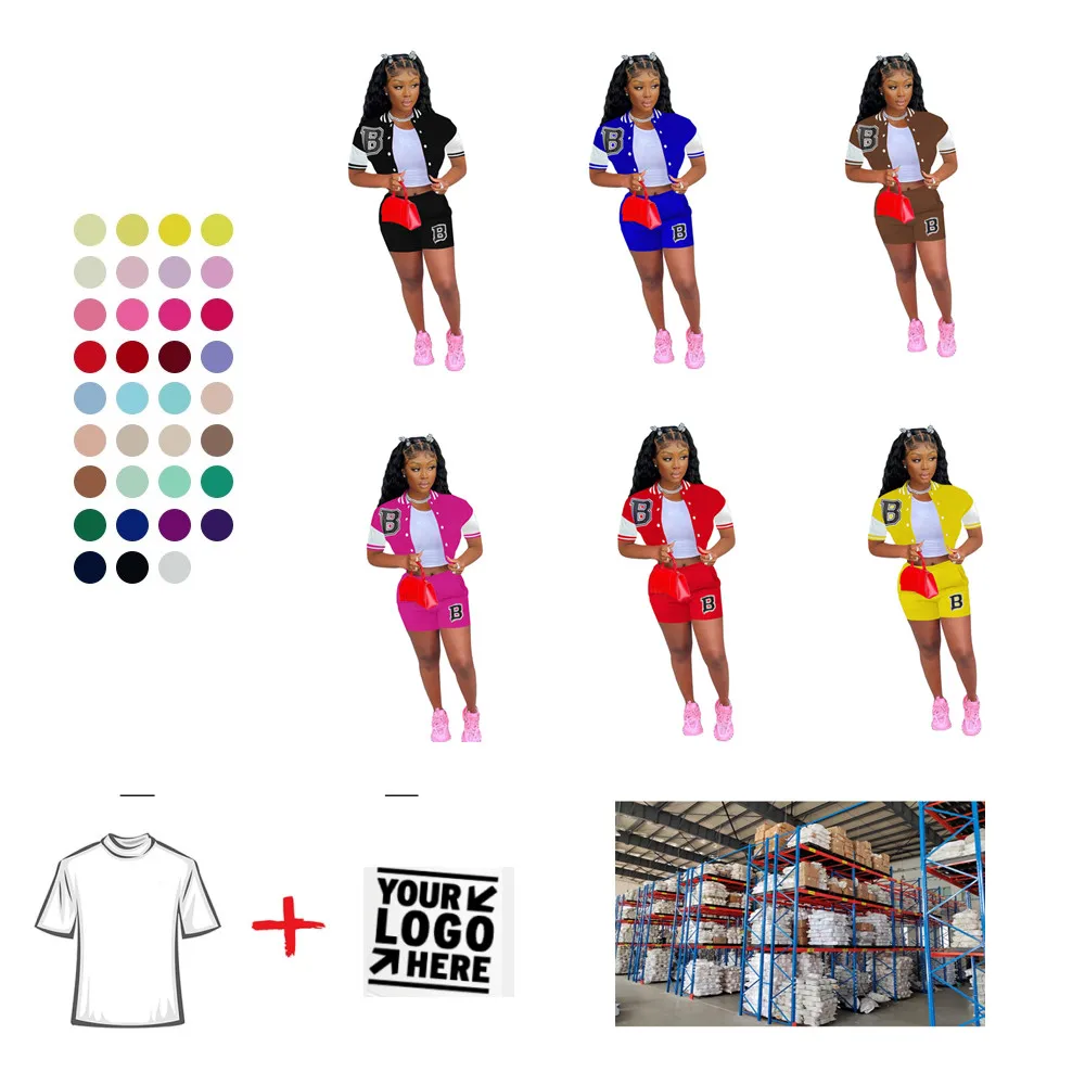Superstarer women set spring summer 2022 women clothing letterman baseball varsity jacket short set custom 2 piece