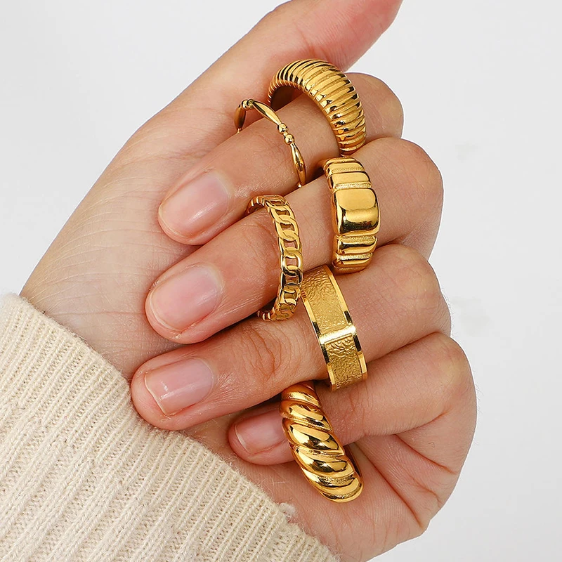 Jewelry Set Horn Wrap Chunky Rings Gold 2023 Stainless Steel Plated 316l Waterproof Environmental Friendly 6 7 8 5 Pcs