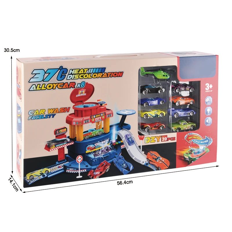 37C heat discoloration die-cast car washing facility park toys kids HN934399