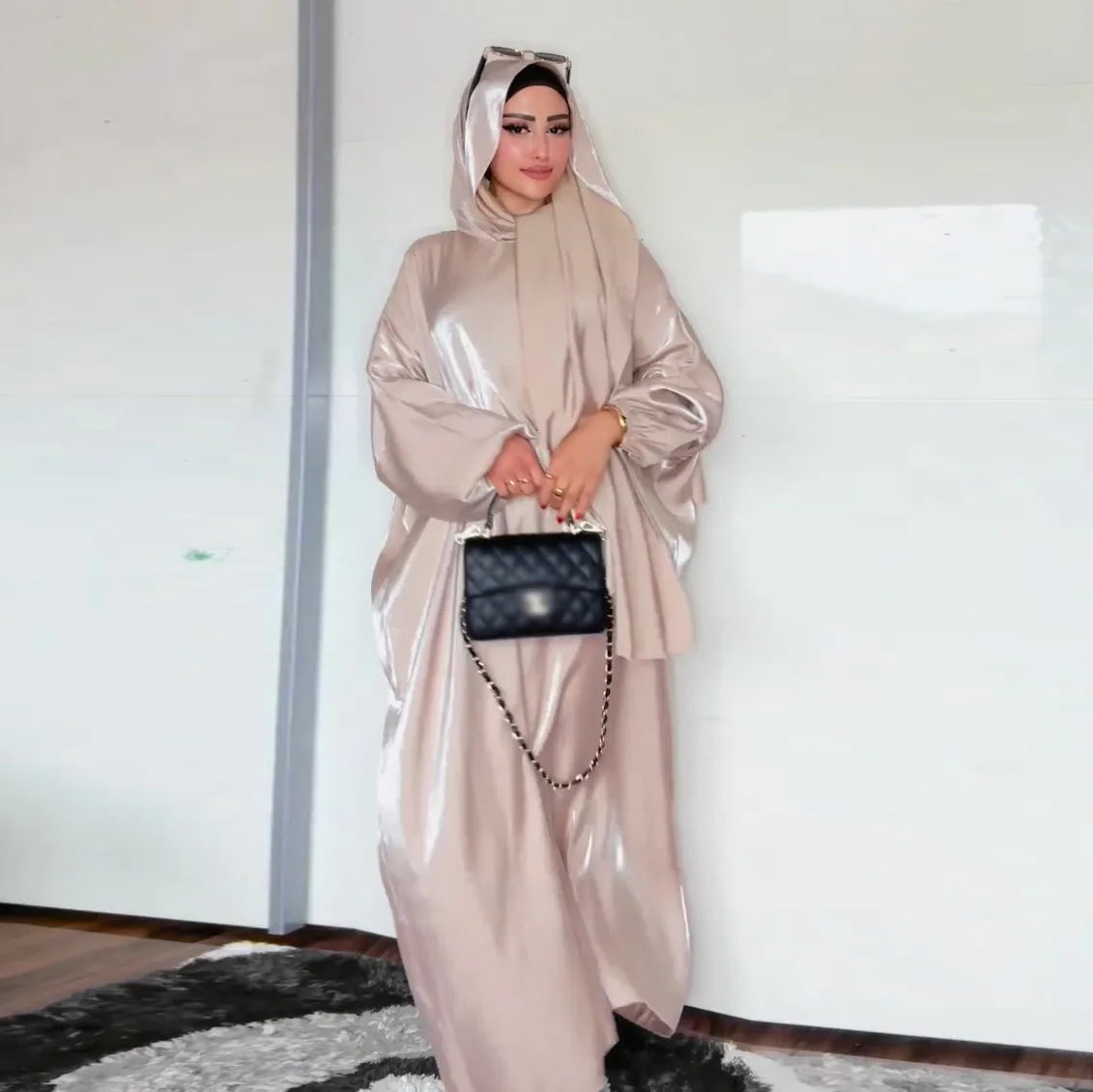 Muslim  Arabic Flash Cotton Batwing Abaya Dress Dubai Kaftan Turkish Abaya Dubai 2024 Abaya dress robe