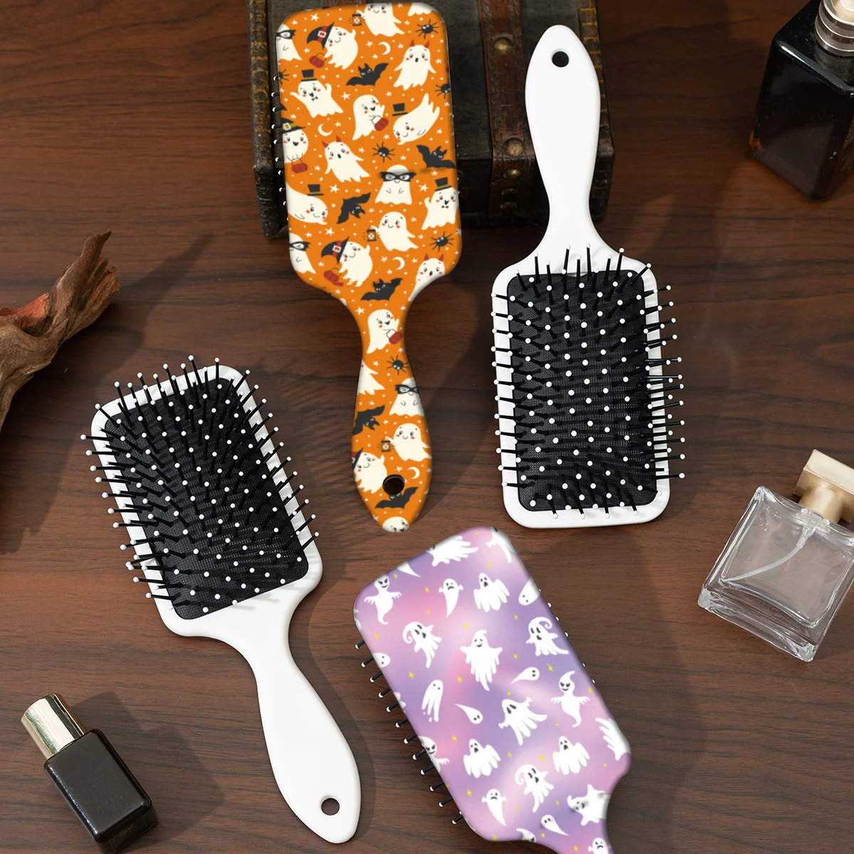 ZON ZHU Factory  New Halloween Cartoon Bat Skull Spider Pattern LOW MOQ Custom ABS Massage Cushion Hair Comb