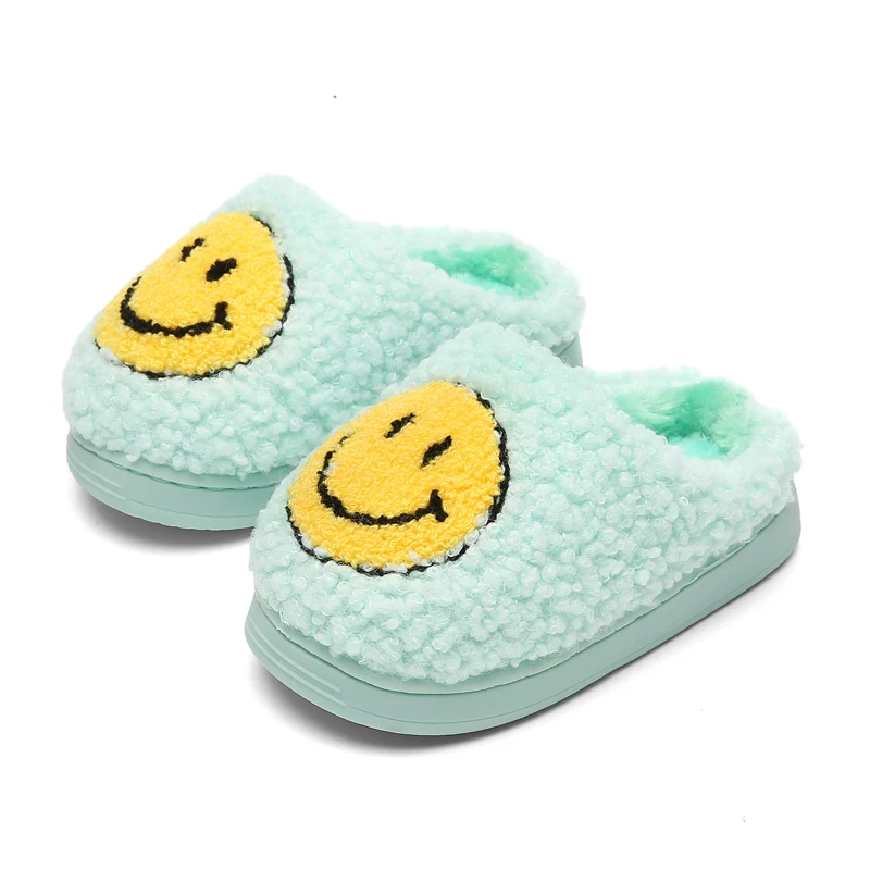 World-win Slippers Cute Cartoon smile Pvc Kids Fashion Winter Girls boys Living indoor warm cotton baby slipper