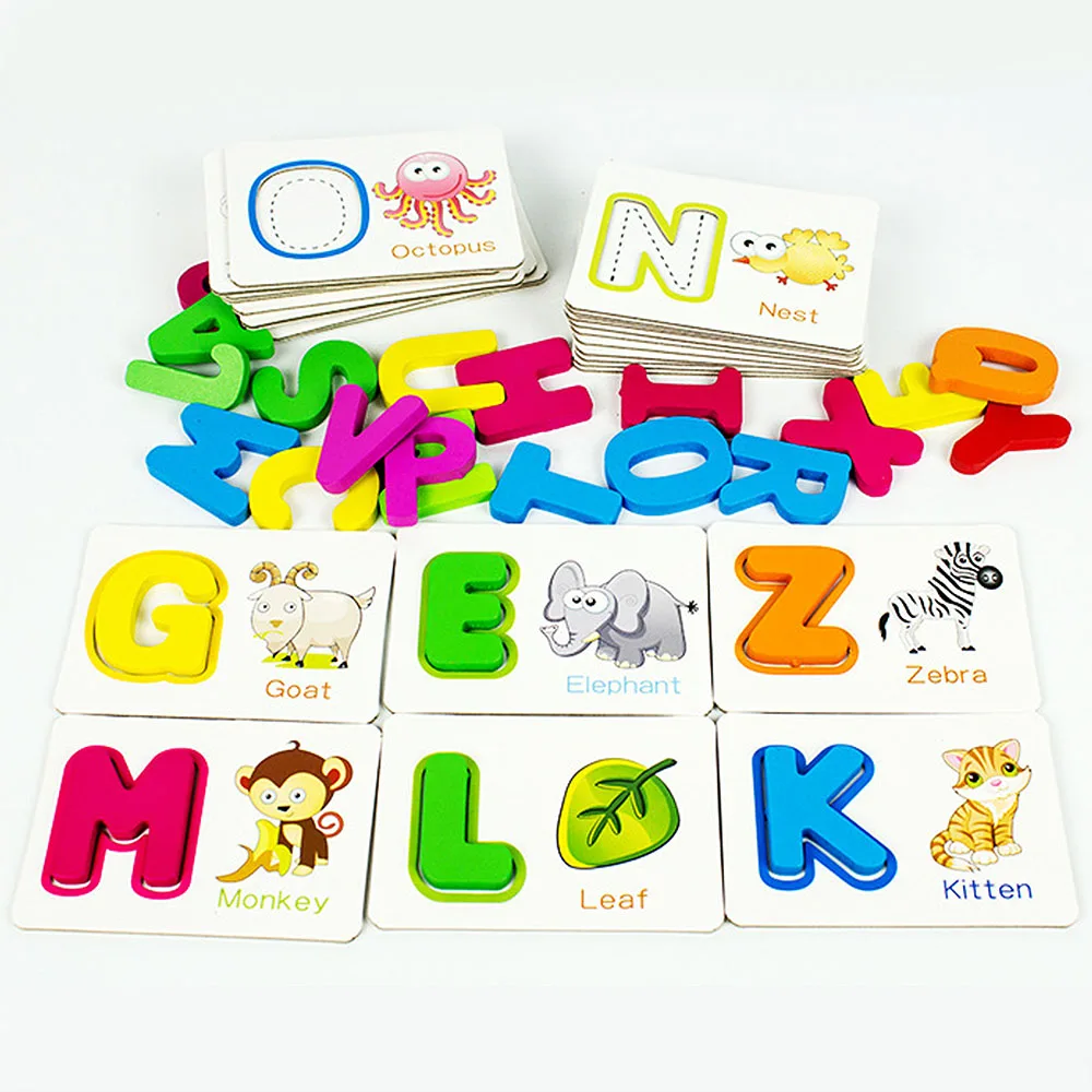Promotion 26pcs Wooden English Spelling Alphabet flash card letters set