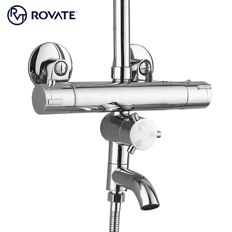 ROVATE Bathtub Shower Bathroom Shower Thermostatic Faucet, Water-Saving Thermostat Smart Mixing Valve