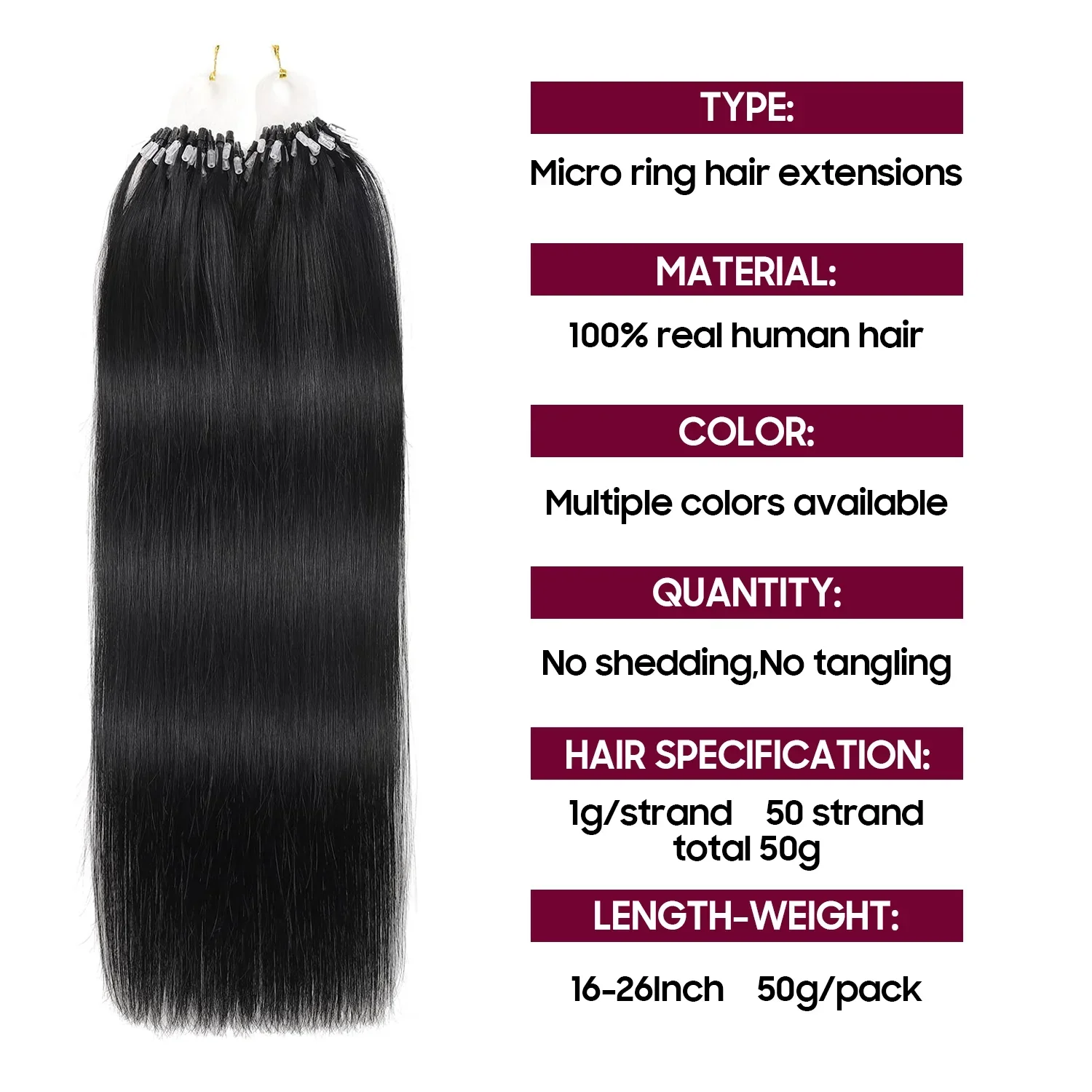 26 Inch Micro Loop Human Hair Extensions Fusion 50 Strands 50g Real Hair