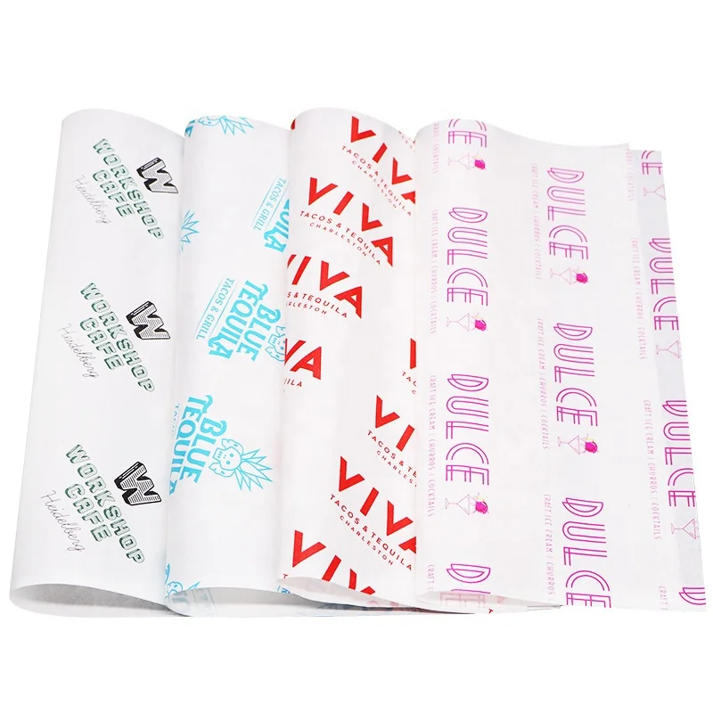 Food grade waxed paper oil proof, custom logo printed oil proof paper for food packaging