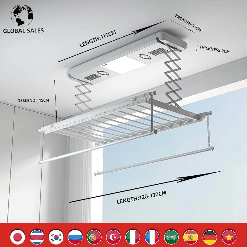 OEM balcony telescopic clothes drying pole intelligent remote control automatic lifting clothes intelligent electric drying rack