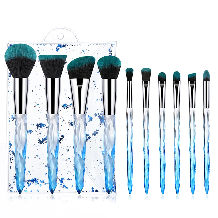 10 pcs clear colorful diamond crystal bling cosmetic maquillaje brochas makeup brush set
