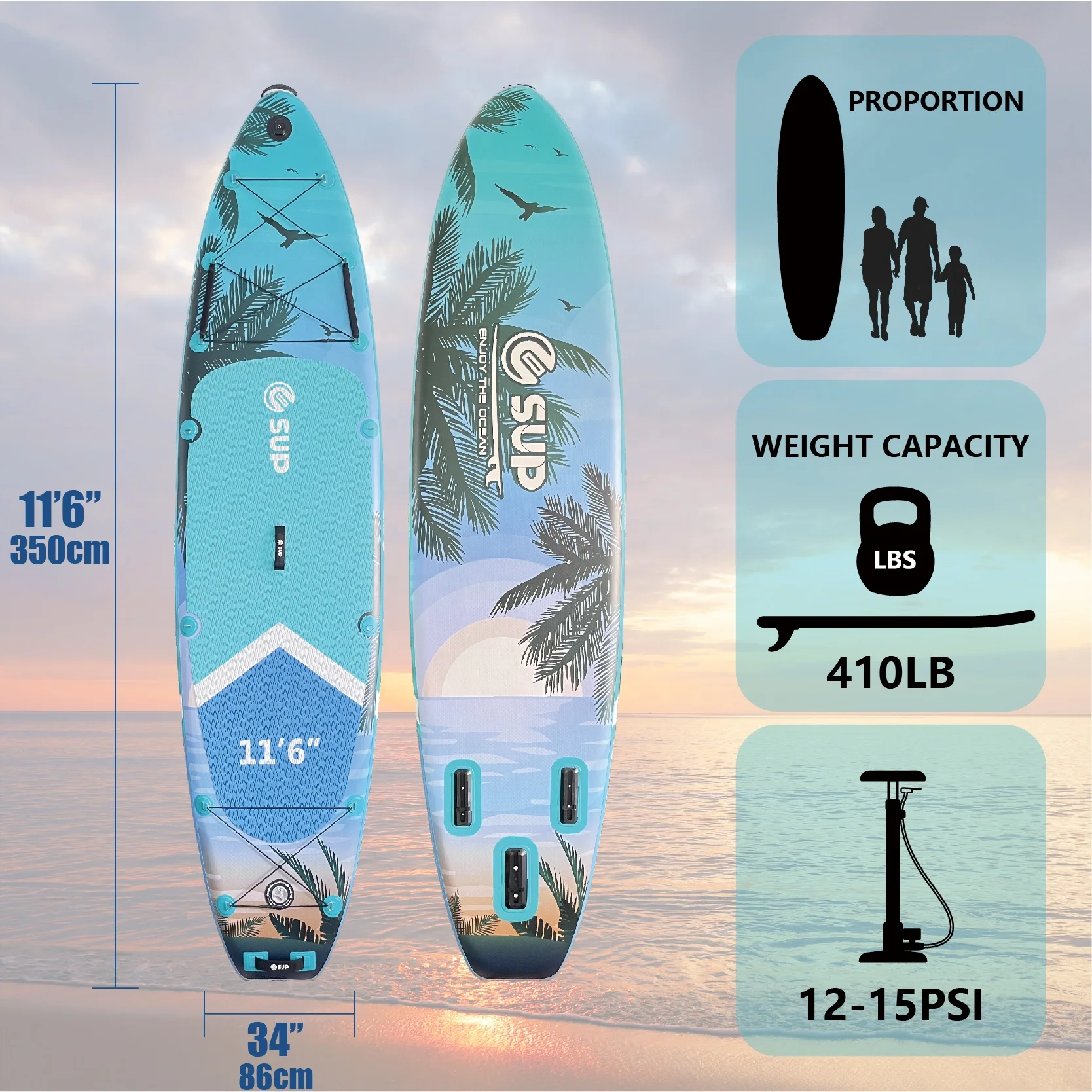 ESUP   11 Feet  6 Inch Stand up Paddle Board Inflatable  With Camera Mount Basic Sup Boards Inflatable