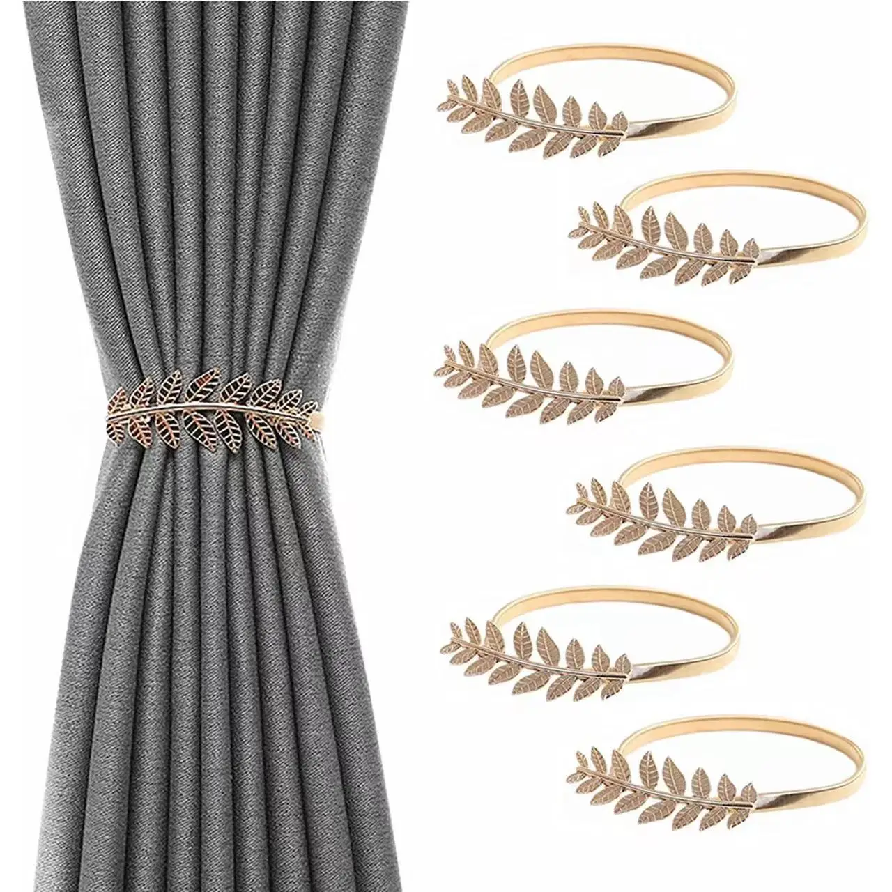 Curtain Tiebacks Aluminum Alloy Spring Design Holdback Leaf Carving Design Drapes Curtain TieBacks Modern Style Curtain TieBacks