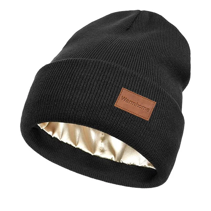 Customized Cuffed Satin Lined Beanie for Women Satin Linned Beanie Hat Soft Silk Lining  Skull Cap Beanie
