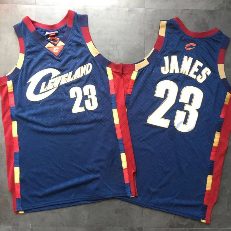 M & N CAVS 23 # Ретро Темно-синяя вышивка полиэстер Мужская дышащая сетка баскетбольная одежда